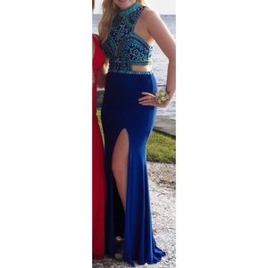 Blue Beaded Prom Dress